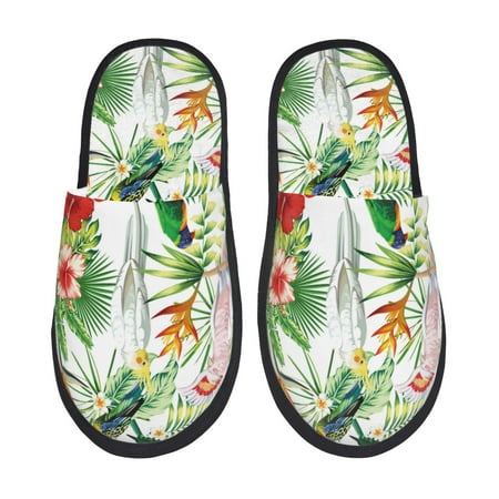 

House Slippers for Women Men - Cute Painted Cute Parrot Bird Plant Warm Non-slip Mens Womens Slippers Cozy Slip-on House Shoes Bedroom Outdoor Indoor Slippers for Men