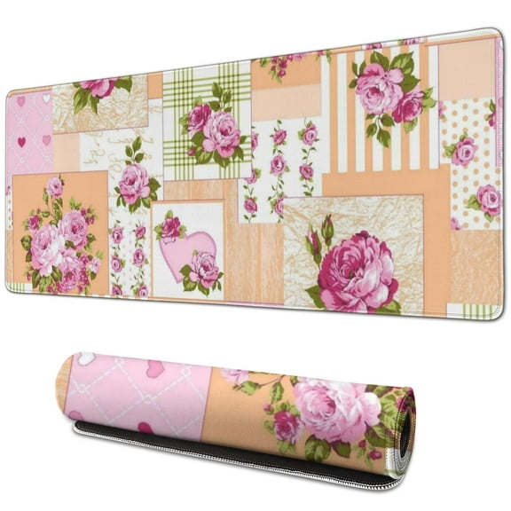 Long Mouse Pads for Desk,Pioneer Flower Floral Print Pattern Desk Mats on Top Of Desks, Desk Mouse Pad Extra Large with 3mm Non-Slip Base and Stitched Edge for Gaming,Office,Work,Home 31.5"x11.8"