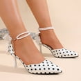 thumbnail image 6 of hoksml Women's Polka Dot Pearl Ankle Strap Heels, Bow Kitten Heel Pumps for Party and Daily Wear, 6 of 9