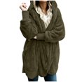 thumbnail image 1 of Womens 2022 Winter Long Sleeve Solid Fuzzy Fleece Open Front Hooded Cardigans Jacket Coats Outerwear with Pocket, 1 of 8