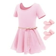 thumbnail image 4 of IBTOM CASTLE Toddler Kids Girls Short Sleeve Ballet Dance Leotards Costume with Chiffon Dance Skirt Tights Ballerina Outfits 6-7 Years Pink, 4 of 9