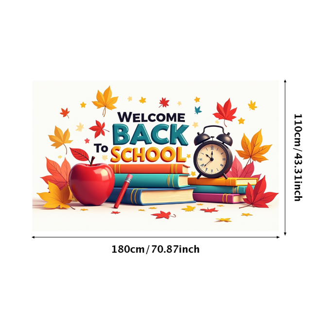 Colorful Welcome Back to School Banner with Books Apple Alarm Clock and Autumn Leaves Backdrop Party Decorations for Classroom Entrance School Events and Photo Props