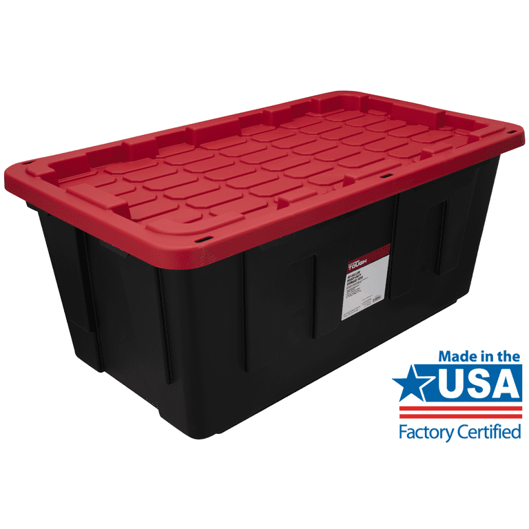 Hyper Tough - 40 Gallon Snap Lid Plastic Storage Bin, Black Base/Red Lid, Set of 3