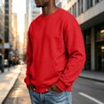 thumbnail image 5 of Men's Fleece Crewneck Pullover Sweatshirt, Soft Warm Loose Fit Drop Shoulder Sweatshirt with Arm Zip Pocket for Running Outdoor Daily Wear, 5 of 7