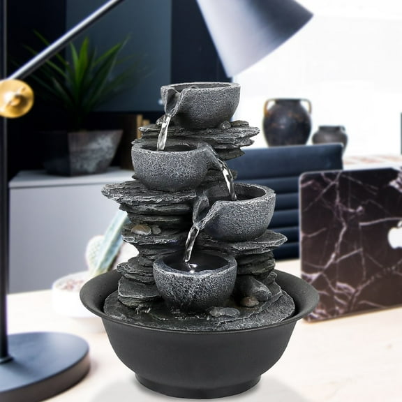 Wilwolfer Modern 11" Indoor 4-Tier Nature Cascading Tabletop Fountain