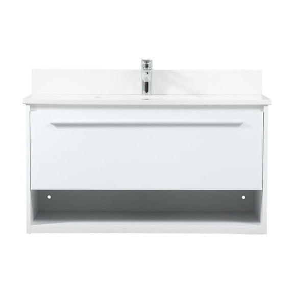 36 inch single bathroom vanity in white with backsplash