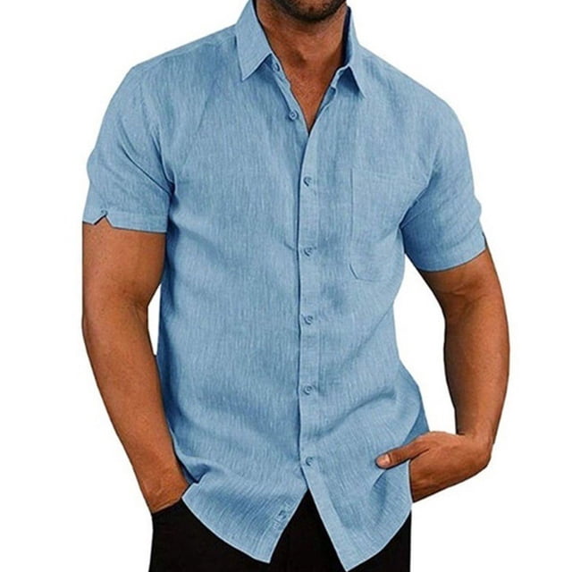 pitrice Chemise Homme à Simple Boutonnage Été Boutonnée Col Rabattu Polyester Mode Vêtements Cadeau d'Anniversaire Bleu TG 1Set