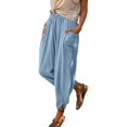 thumbnail image 3 of Breezora Women's Cotton Linen Harem Pants Summer Lightweight Elastic Waist Baggy Loose Fit Breathable Daily Trousers With Pockets, 3 of 9