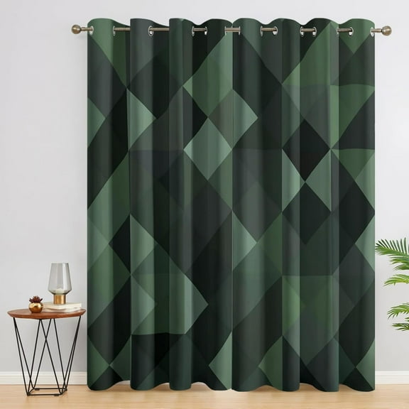Geometric Curtains For Living Room, Triangle Blackout Curtains For Bedroom - Green Modern Decor Window Curtains, Grommet Drapes 52"W x 63"L (Pack of 2)