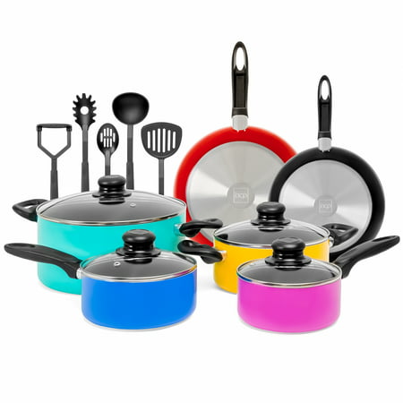 Best Choice Products 15-Piece Nonstick Aluminum Stovetop Oven Cookware Set for Home, Kitchen, Dining with 4 Pots, 4 Glass Lids, 2 Pans, 5 BPA Free Utensils, Nylon Handles, (Best Non Stick Cookware Sets 2019)