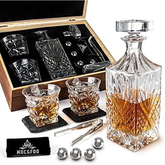 Whiskey Decanter Gift Set for Men with Whiskey Decanter, 2 Twisted Whiskey Glasses,4 Stainless Steel Chilling Whiskey Balls, 2 Slate Coasters Gifts for Men Dad$$Home Decor, Kitchen, & Other