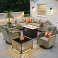 thumbnail image 2 of Ovios Outdoor Patio Furniture Set 9 Pieces Rattan Wicker Sectional with 42" Gas Fire Pit, Swivel Chairs, Solar Table, Dark Gray, 2 of 9