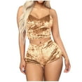 thumbnail image 2 of Cuhas Lingerie Bras for Women New Deep V Sexy Lingerie Velvet Camisole Bow Shorts Set Bra Underwear Underwear Women Gold 3X, 2 of 7