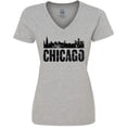 thumbnail image 3 of Inktastic Chicago Skyline Grunge Women's V-Neck T-Shirt, 3 of 5