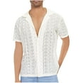 thumbnail image 2 of WREESH Men's Hollow Out Beach Shirts Fashion Button Down Shirts Casual Solid Color Short Sleeve Turndown Collar Tops for a Stylish Hollow Out Design White, 2 of 6