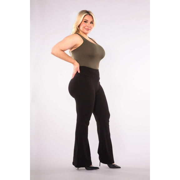 Plus Size High Waist Soft Brushed Flare Pants - Black