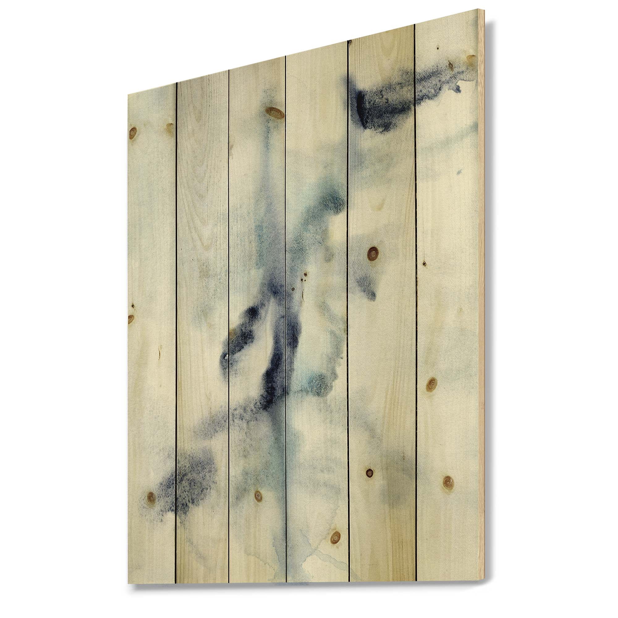 Designart 'Abstract Of Clouds Dark Blue Colored IV' Modern Print on Natural Pine Wood
