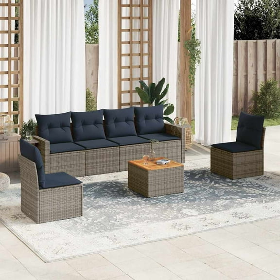 vidaXL 7 Piece Patio Sofa Set with Cushions Gray Poly Rattan