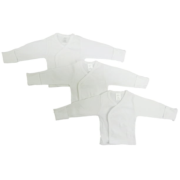 Bambini White Long Sleeve Side Snap Shirt With Mitten Cuffs, 3pk (Baby Boys Or Baby Girls