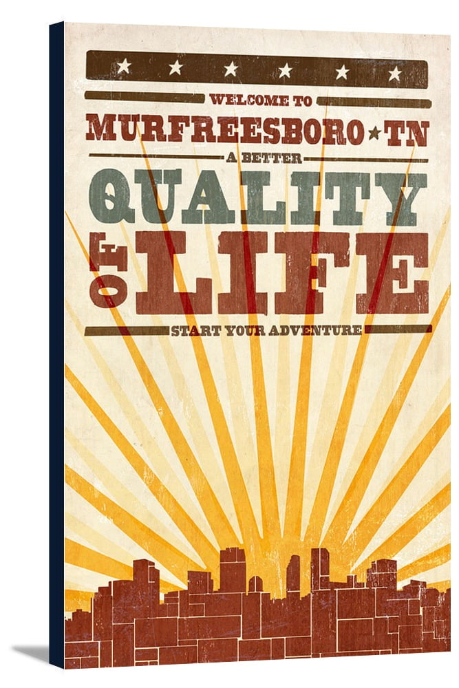 Murfreesboro, Tennessee Skyline & Sunburst Screenprint Style