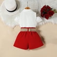 thumbnail image 4 of ITSAME Girls Outfits 3-Piece, Lapel Ruffled Tops and Shorts with Belt Summer Fashion Casual Clothes Set Wine Size 4-5, 4 of 7