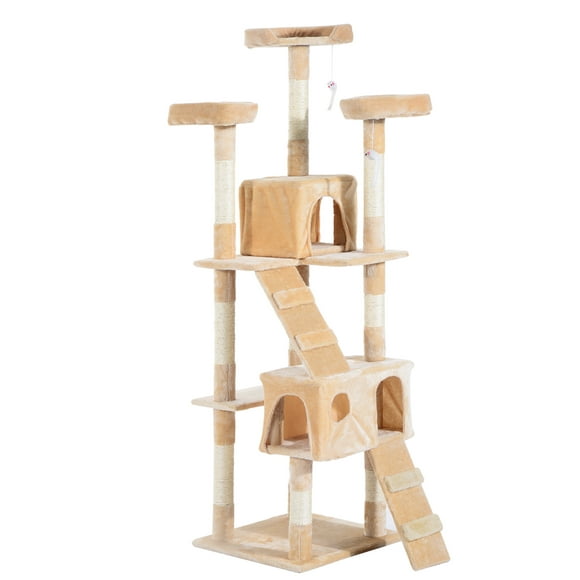 PawHut 67 inches Cat Tree, Multi-Level Large Cat Tower Condo with Scratching Posts, Perches, Cat Houses, Dangling Toy, Beige