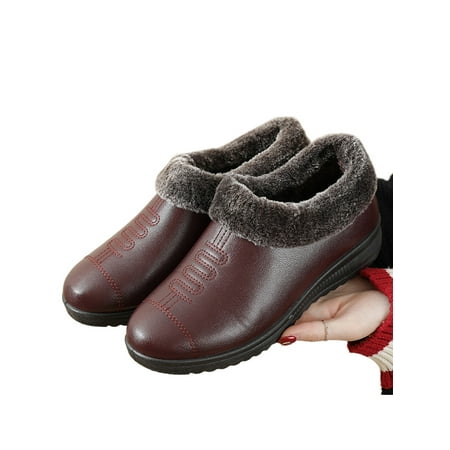 

Zodanni Womens Comfortable Winter Shoes Walking Breathable Round Toe Flats Lightweight Slip On Warm Casual Wine Red 5.5