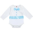 thumbnail image 3 of IBTOM CASTLE Baby Boys Baptism Christening Outfit Bowtie Romper Suspender Pants Birthday Wedding Party Tuxedo Formal Suit Ring Bearer Clothes Set 6-12 Months Blue - Long Sleeve, 3 of 8