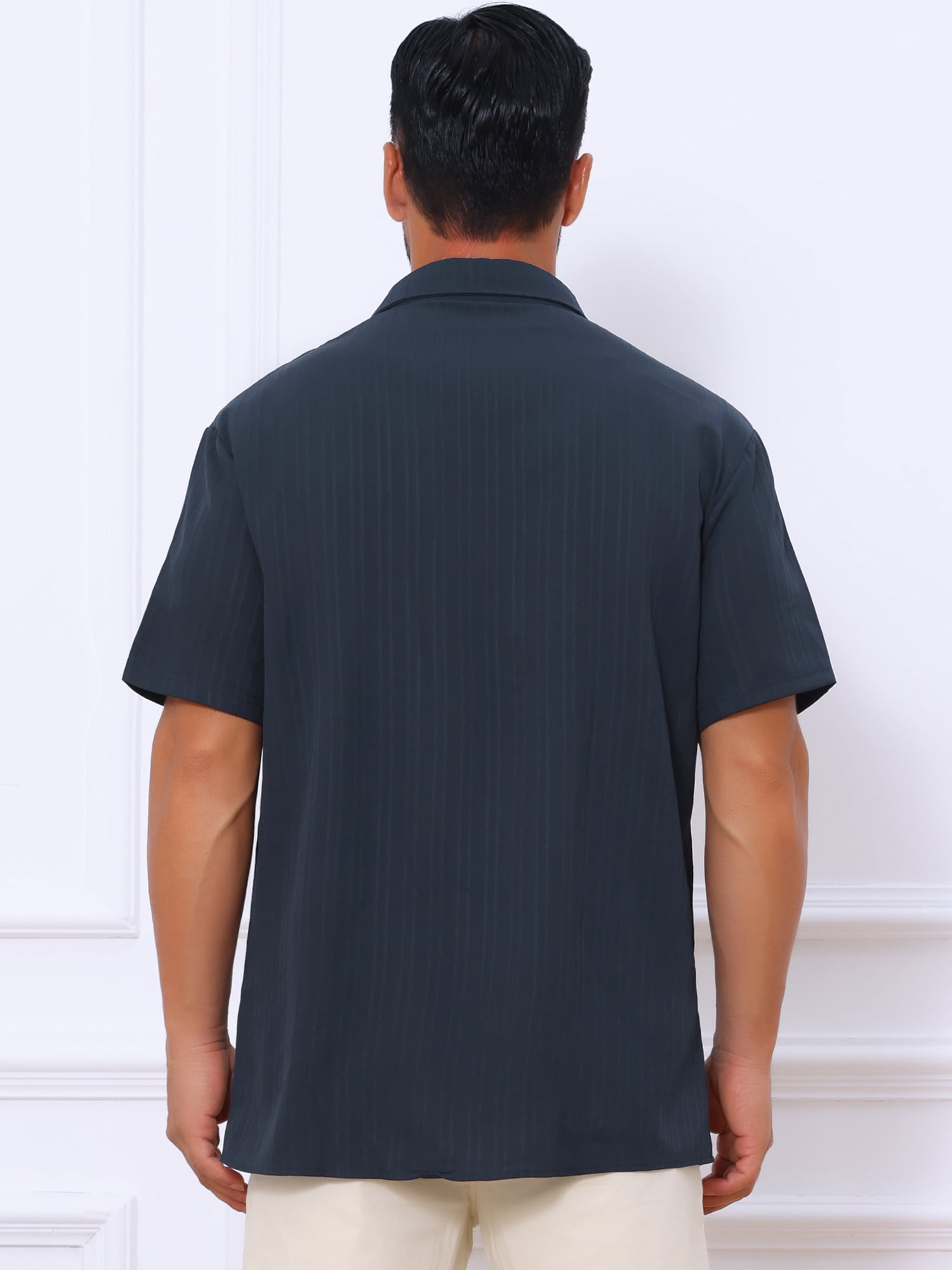 DARING DIVA Men's Short Sleeve Button Down Beach Summer Casual Shirt for Men S Navy Blue