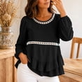 thumbnail image 5 of Gamivast Peplum Blouses for Women Plus Size Long Puff Sleeve Casual Tops Eyelet Lace Trim Shirts Crewneck Ruffle Hem Tunic Top Black XL, 5 of 7