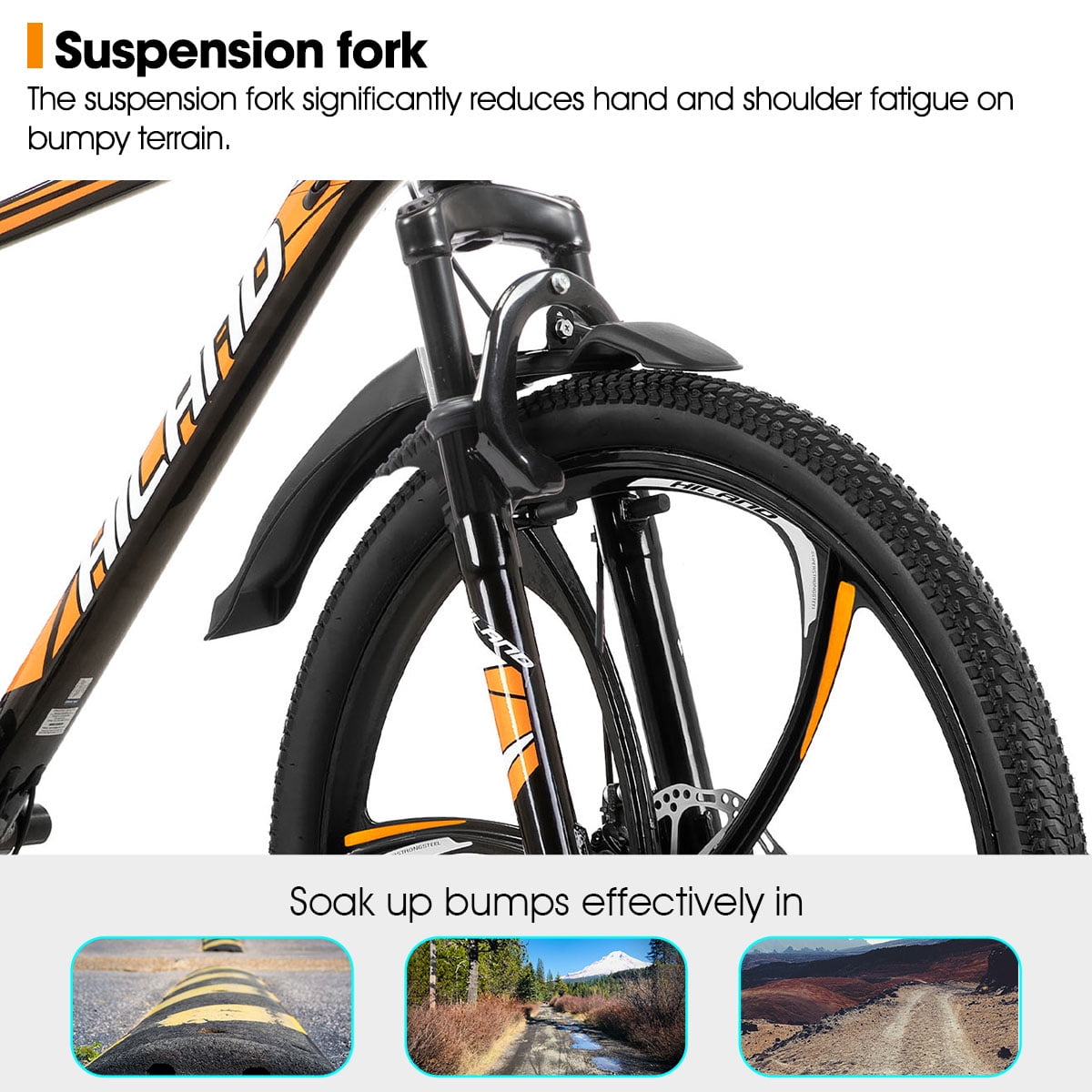 HILAND 26" MTB Mountain Bike for Men Women Adults, 18-Speed, Disc Brake, Lightweight Aluminum Frame, 3/6 Spoke Wheel