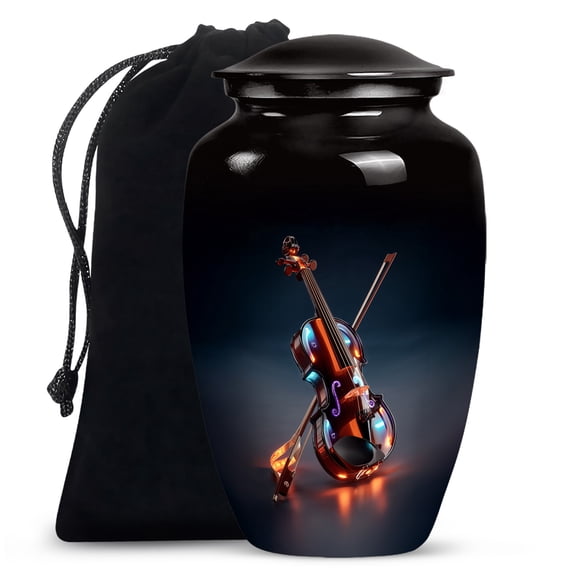 10-Inch Glowing Violin Cremation Urn for Human Ashes – Large Funeral Ash Container for Women & Men – Musical Tribute Urn for Adult Male or Female (10 Inch 1 Pc)