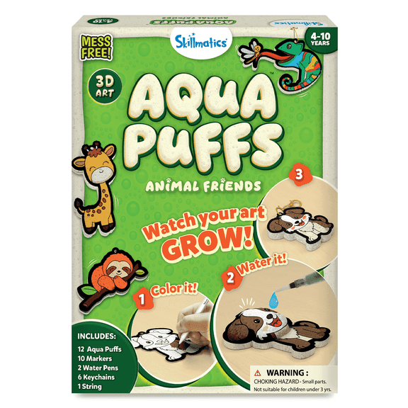 Skillmatics Aqua Puffs Animals 3D Art Kit, Mess-Free DIY Color & Inflate Craft Activity for Kids, Travel Toy, Gift for Girls & Boys Ages 4-10