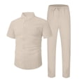 thumbnail image 3 of RMGVDSD Men's 2 Piece Outfits Casual Short Sleeve Button Down Shirt And Pants Set Solid Color Comfortable Fit Mens Summer Beach Outfit Comfort Casual Sportwear, 3 of 4