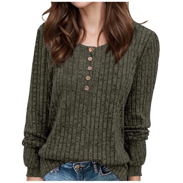 NINGMENG Womens Tops Solid Color Long Sleeve Tunic Crew Neck Sweaters Trendy Tops Pullover Tee Shirts Daily-Wear,Green,XXL