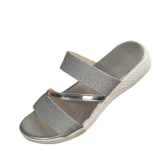 ShiShine Women's Glitter Slide Sandals Open Toe Wedge Slip On Comfortable Casual Summer Beach Shoes