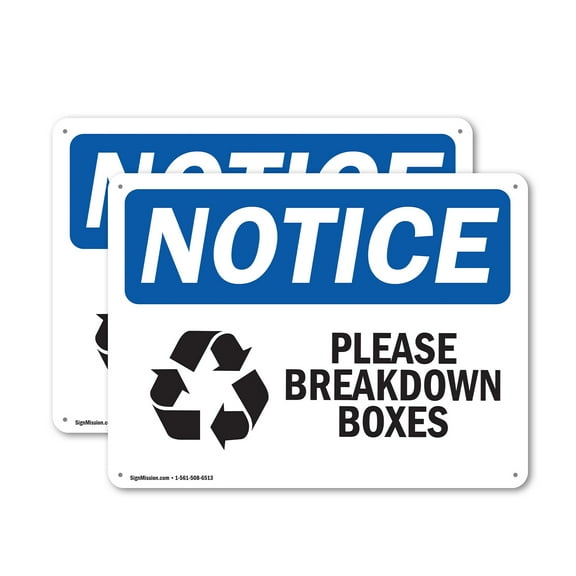 (2 Pack) Please Breakdown Boxes OSHA Notice Sign 14 Inch X 10 Inch Indoor / Outdoor Rust-Free Aluminum Metal Signs for Workplace, Workshop, and Construction Site, Made in the USA