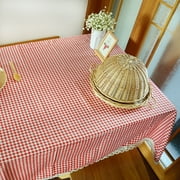 Tongliya Red plaid cotton and linen tablecloth rectangular household coffee tablecloth 60*60_ red plaid
