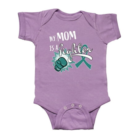 

Inktastic Ovarian Cancer Awareness My Mom is a Fighter Gift Baby Boy or Baby Girl Bodysuit