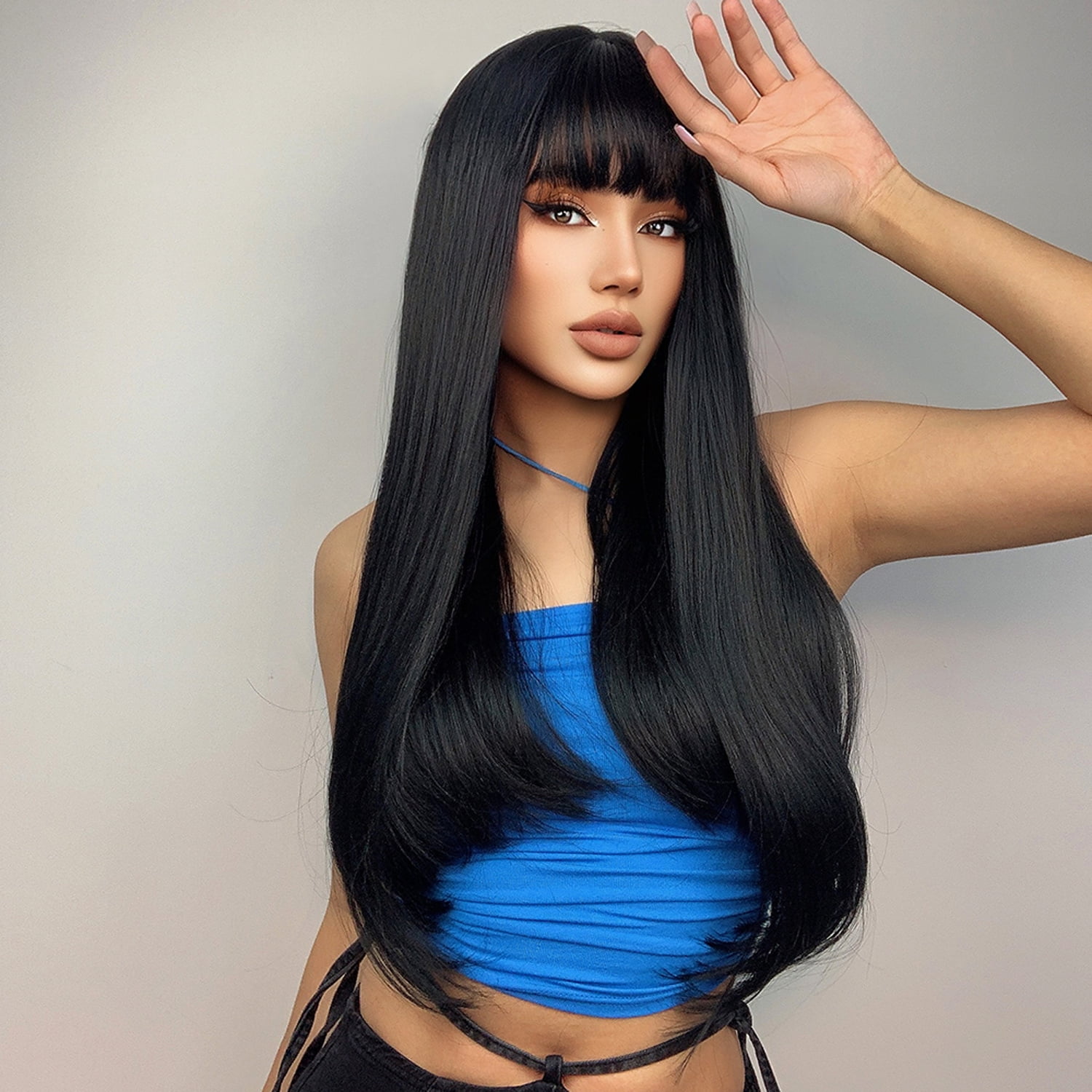 BERON Long Black Straight Wigs for Women Heat Resistant Synthetic Hair Wigs for Daily Use