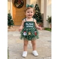 thumbnail image 5 of RUINIXCW Newborn Baby Girl My First Christmas Outfit Xmas Romper Dress Infant Girl Strap Sleeveless Smocked Patchwork Tulle Tutu Dress Headband, 5 of 10