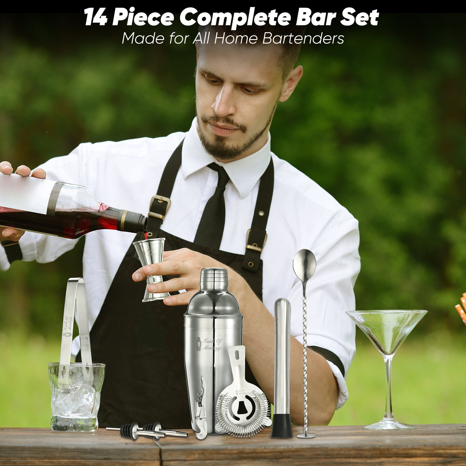 Touch of Mixology 14-Piece Stainless Steel Bartender Kit