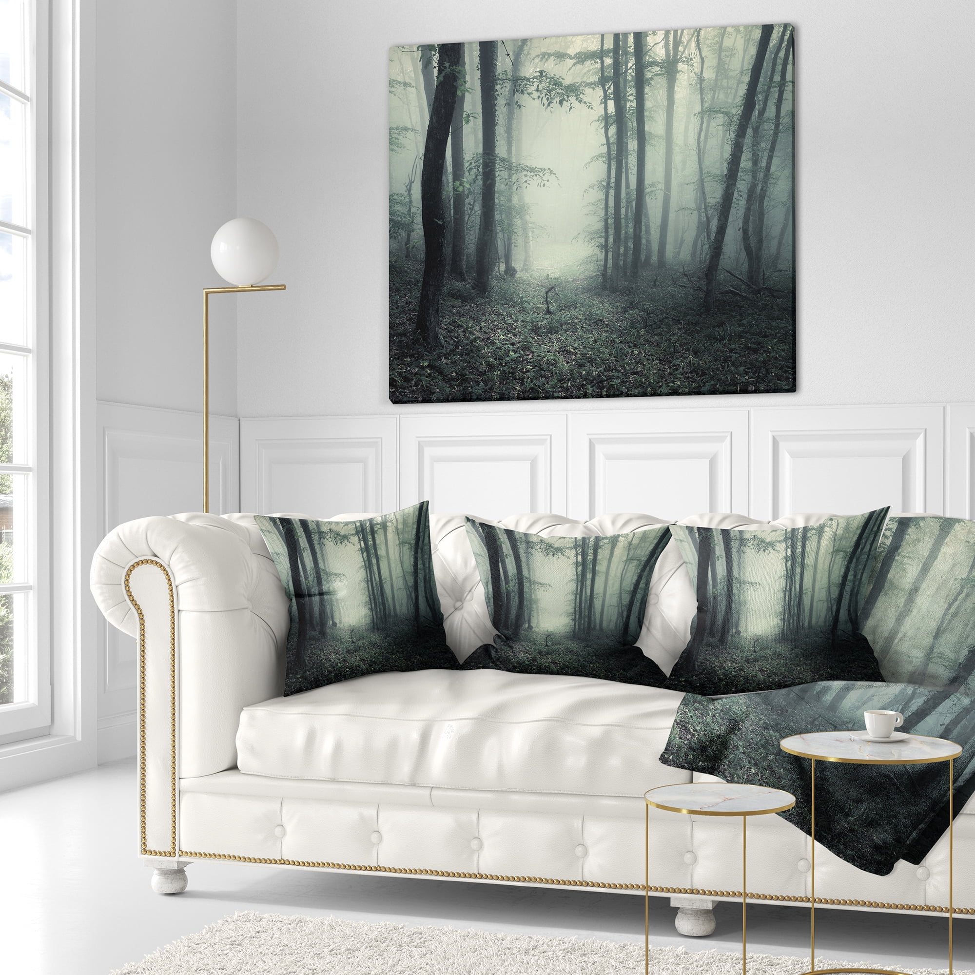 Designart Trail Through Dark Forest - Landscape Photo Throw Pillow - 16x16