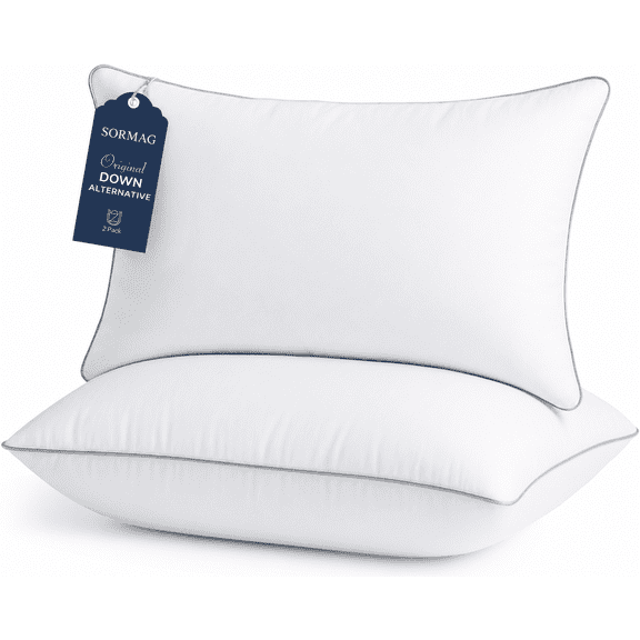 SORMAG Pillows for Bed 2 Pack, Down Alternative Pillow Queen Size Set of 2, Soft but Supportive , Plush Hotel Quality Sleeping for Side, Back Sleeper