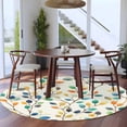 thumbnail image 4 of 5ft Round Rug, Colorful Leaf Non-Skid Rubber Backing Large Area Rugs - Living Room Bedroom Home Office, Spring Vintage Botanical Summer Indoor Floor Mat Carpets Washable Rug, 4 of 9