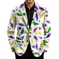 thumbnail image 2 of Mardi Gras Blazer for Men Lightweight Corduroy Carnival Themed Pattern Two Button Parada Party Slim Fit Jacket with Pockets, 2 of 5