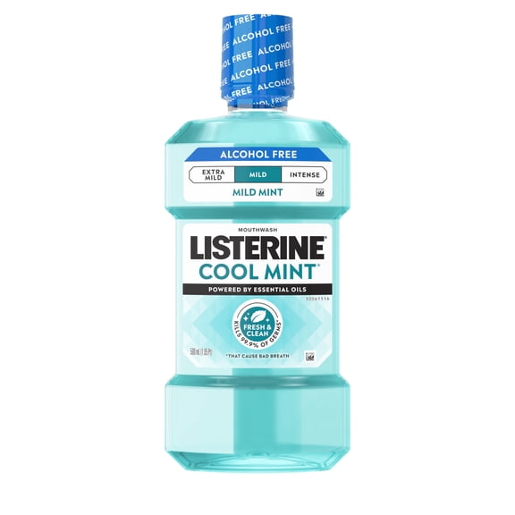 Listerine Cool Mint Alcohol Free Mild Oral Care Mouthwash for Bad Breath, Cool Mint Mild, 500 mL