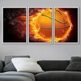 thumbnail image 3 of wall26 - 3 Piece Framed Canvas Wall Art - Basketball Ball on Fire. 2D Graphics. Computer Design. - Modern Home Art Stretched and Framed Ready to Hang - 16"x24"x3 WHITE, 3 of 5