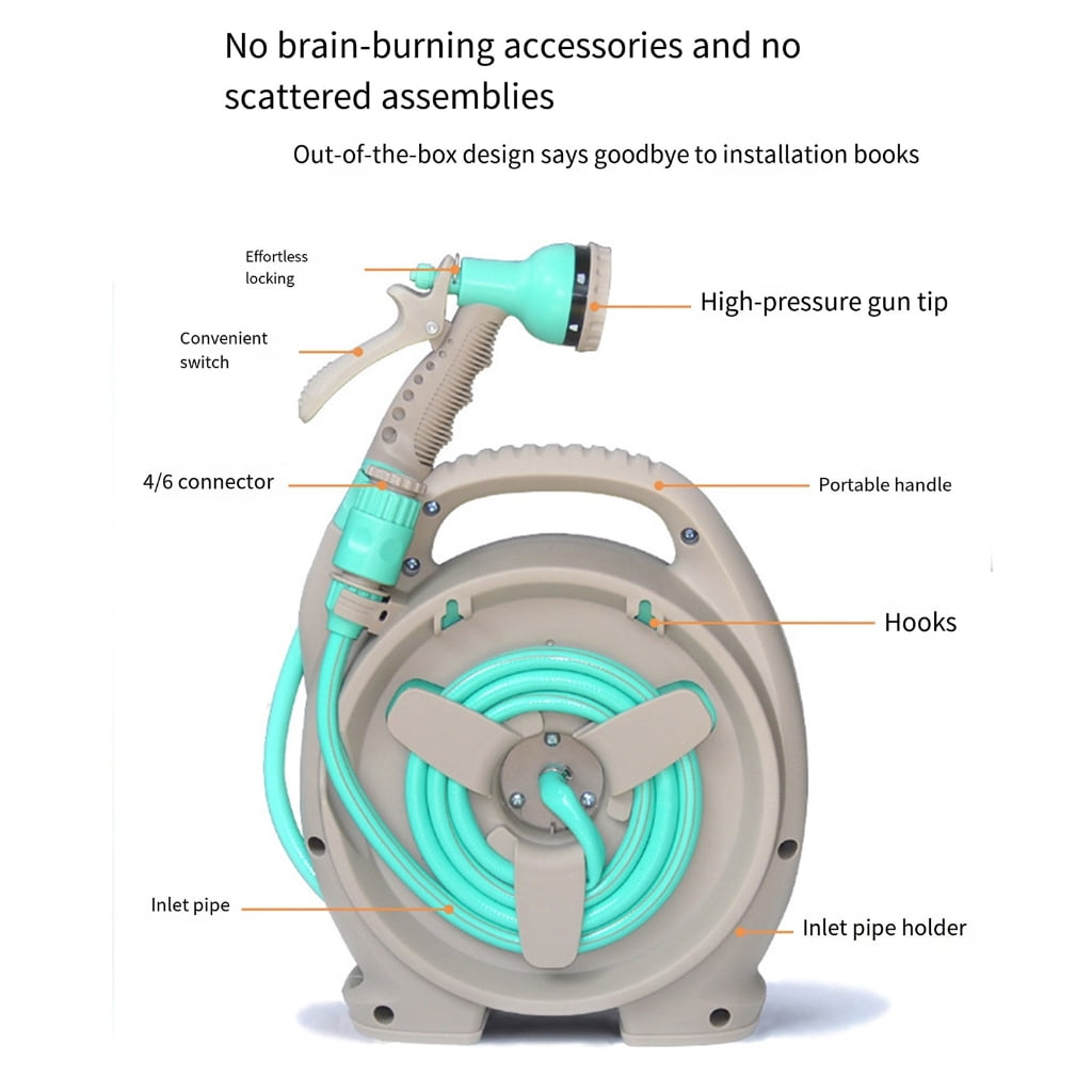 Compact 50FT Garden Hose Reel Design with Multi Pattern Nozzle for Versatile Use Water Hose