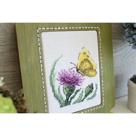 UPC: 4627167306095 | Cross Stitch Kit Butterfly and Agrimony SM-623 Needlework By MP Studia Flower Yellow Purple